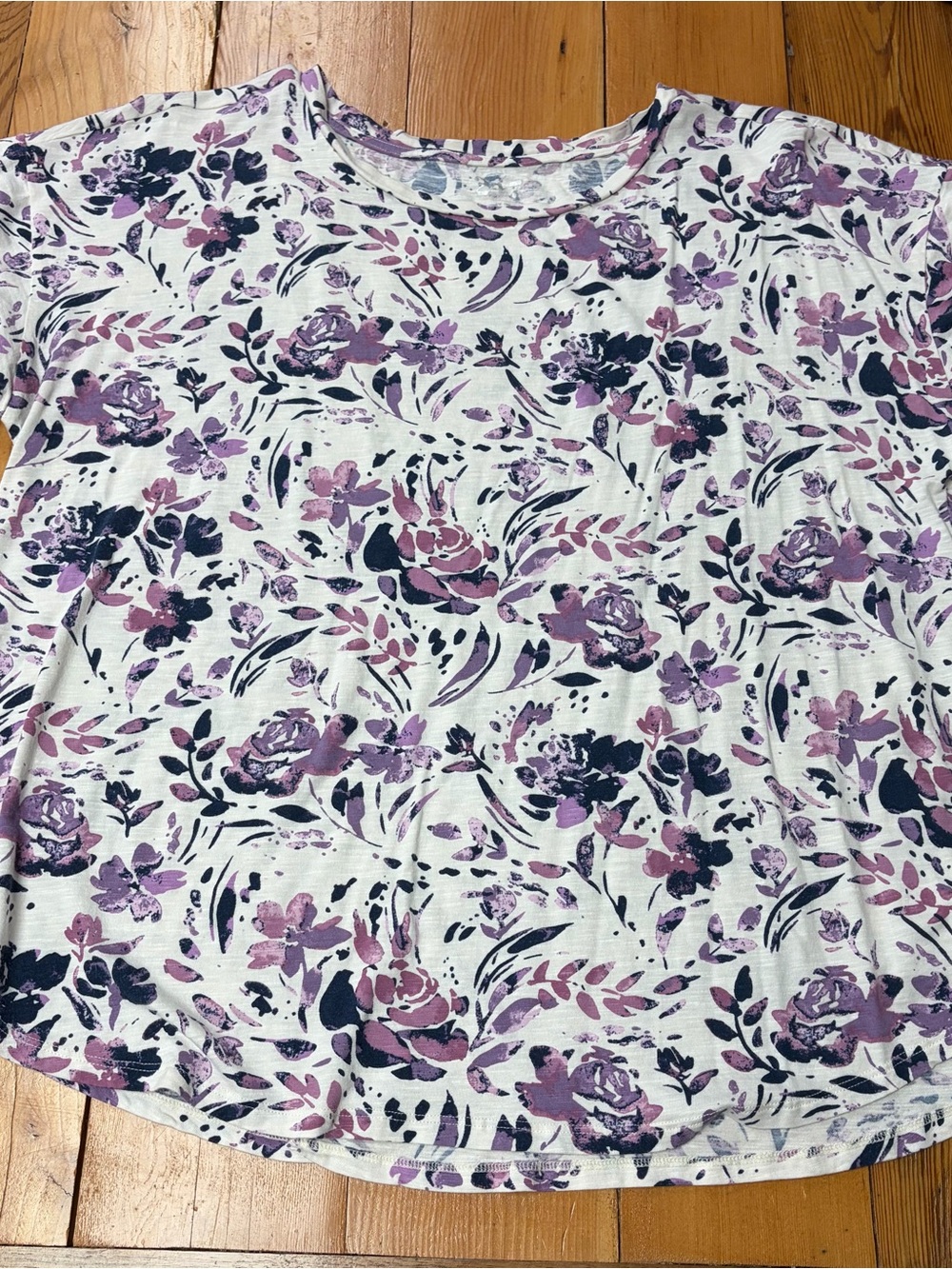Women’s Floral Scoop Neck Top - White with Purple Print